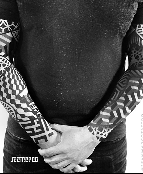 Geometric Dotwork Arm Tattoos Done In Texas