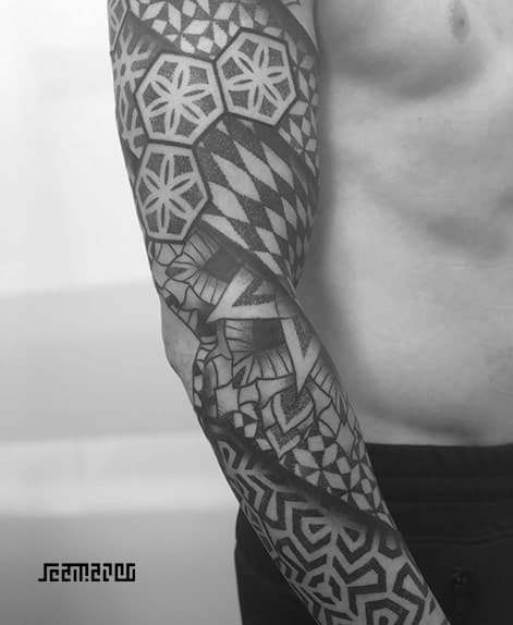 Dotwork Geometric Tattoo Mandala Sleeve In New York City